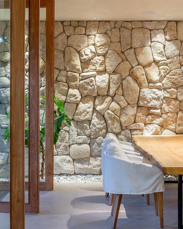 Living room stone wall design ideas