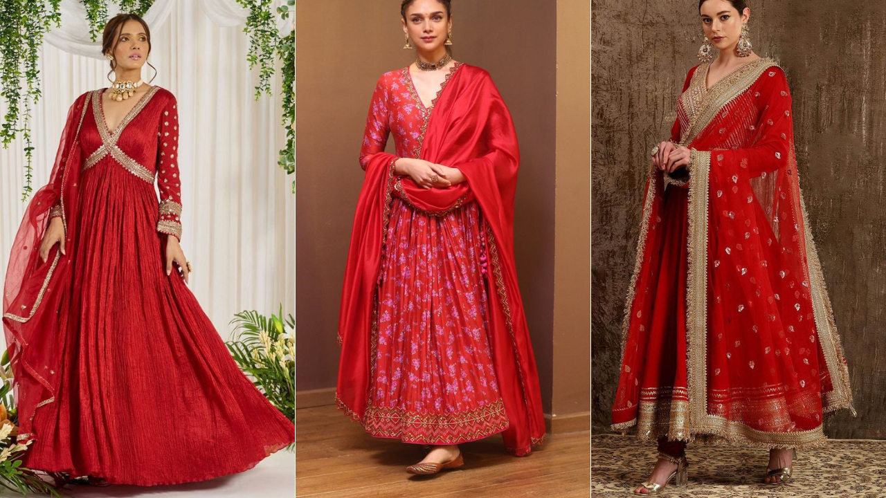 Georgeous Red Anarkali Gown Designs