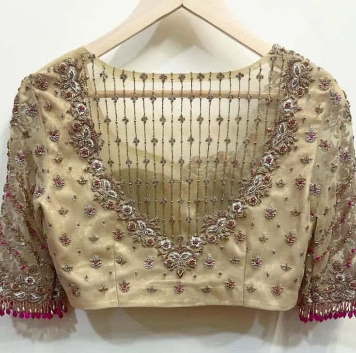 Latest Net Blouse Design For Silk Sarees