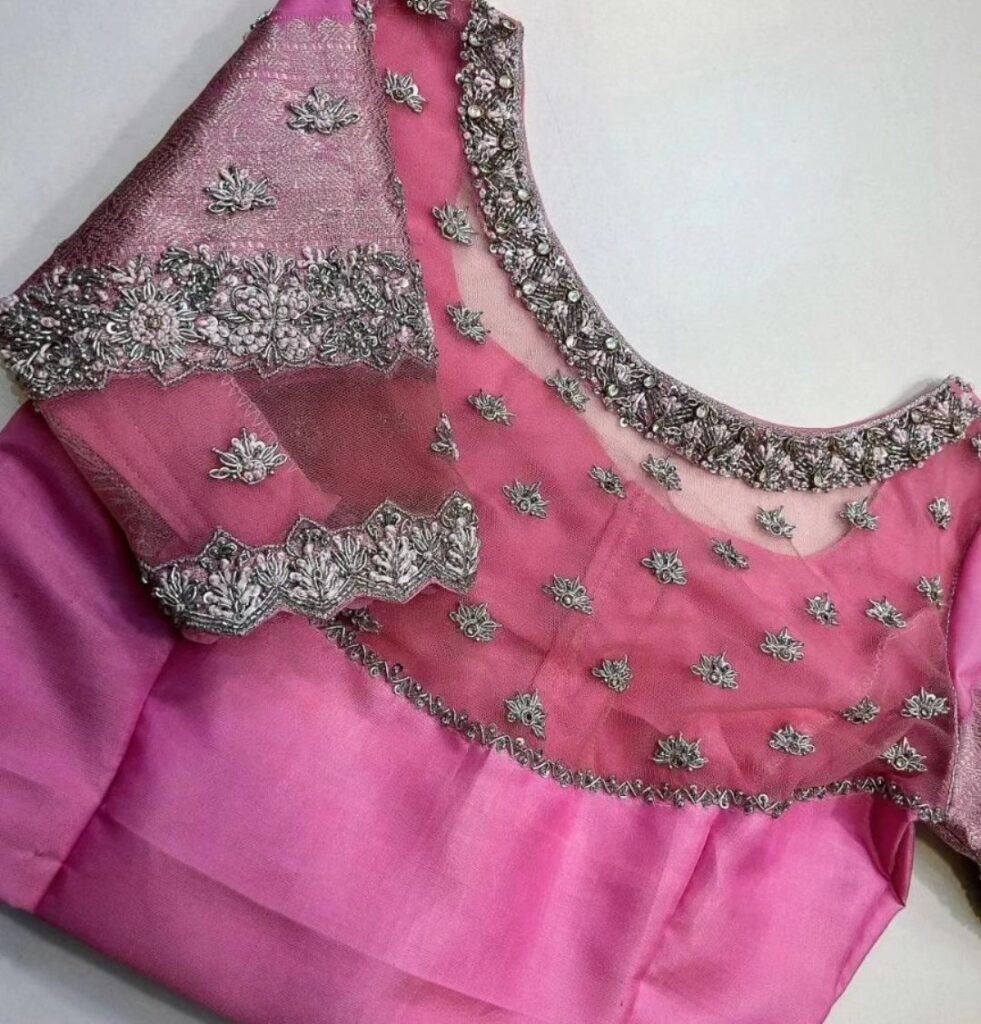 Latest Net Blouse Design For Silk Sarees