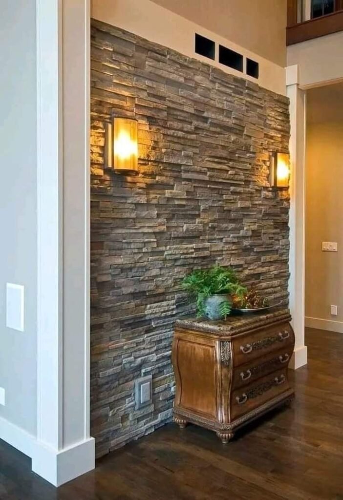 Living room stone wall design ideas