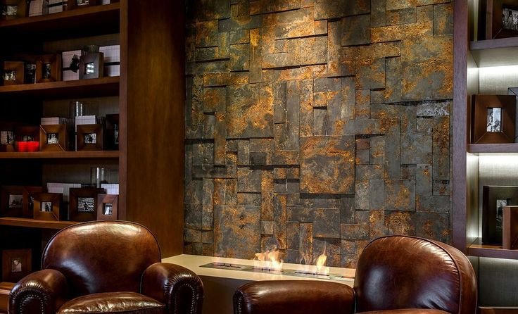 Living room stone wall design ideas