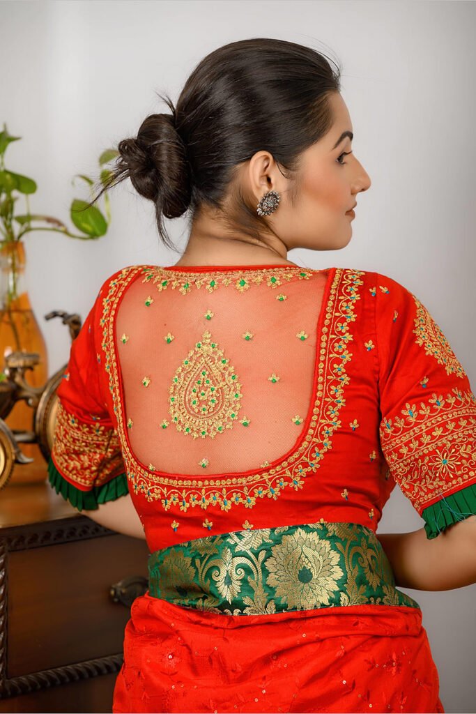 Orange Bridal Blouse Design
