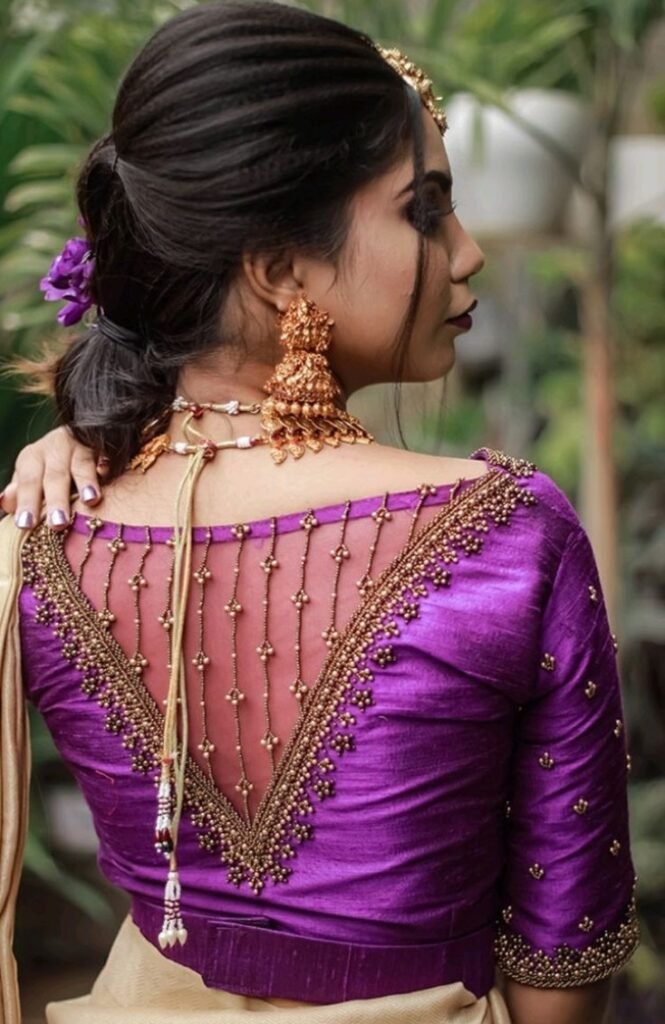 latest bridal blouse back neck Designs with net