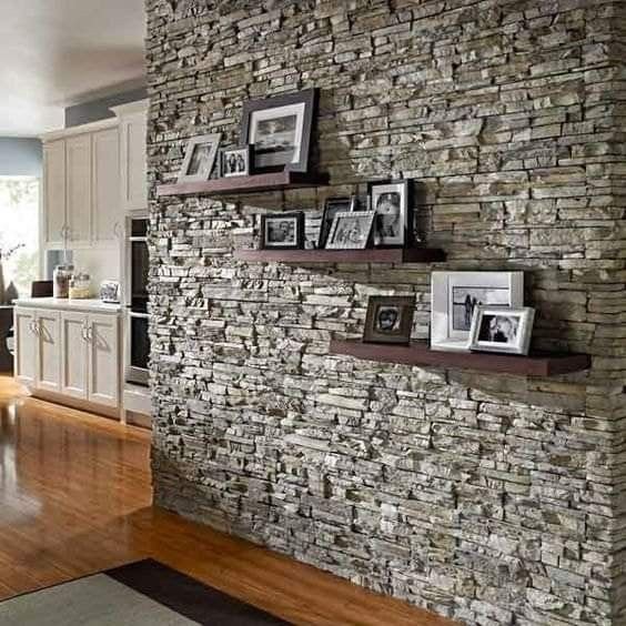 Living room stone wall design ideas