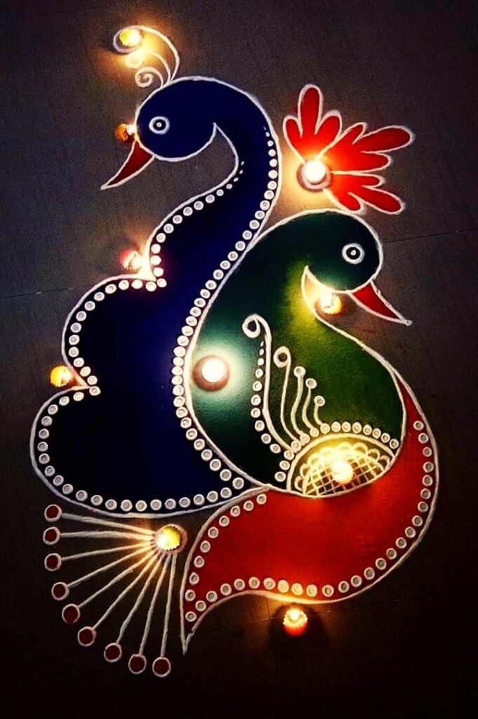 Beautiful Peacock Rangoli designs