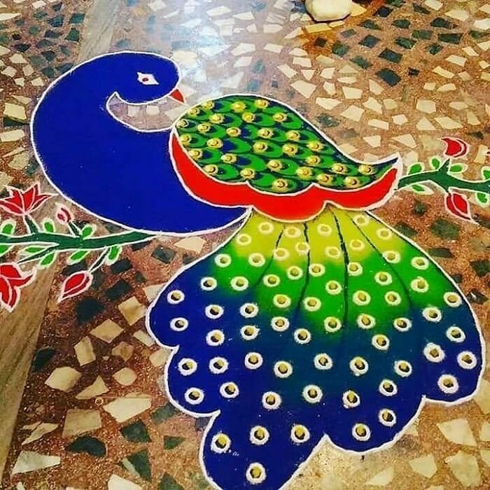 Beautiful Peacock Rangoli designs