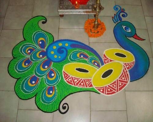 Beautiful Peacock Rangoli designs