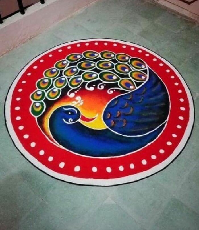 Beautiful Peacock Rangoli designs ideas