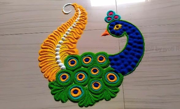 Beautiful Peacock Rangoli designs