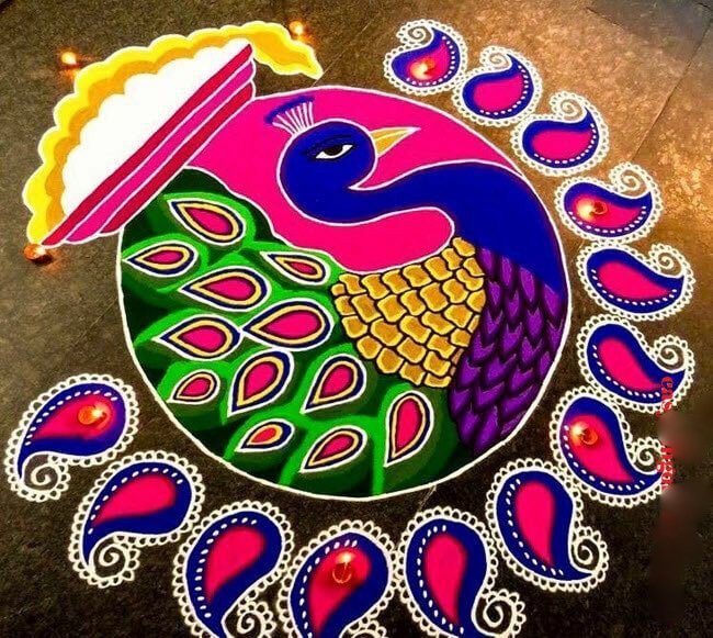 Beautiful Peacock Rangoli designs