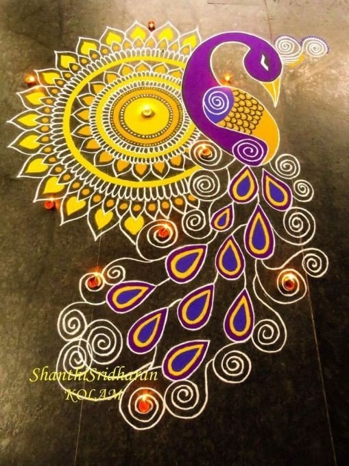 Beautiful Peacock Rangoli designs