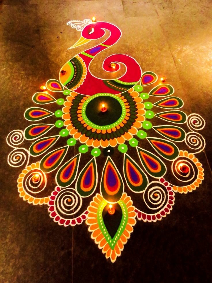 Beautiful Peacock Rangoli designs