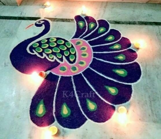 Beautiful Peacock Rangoli designs