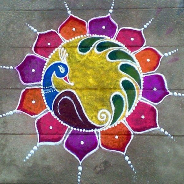 Beautiful Peacock Rangoli designs