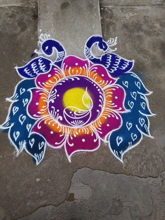 Beautiful Peacock Rangoli designs