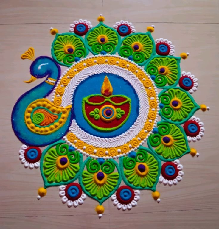 Beautiful Peacock Rangoli designs