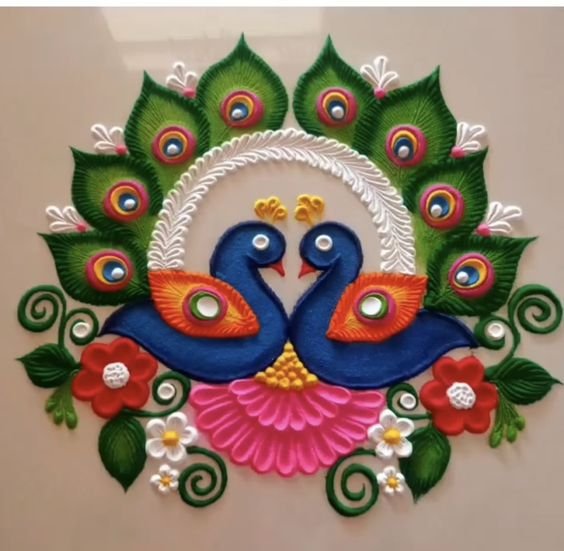 Beautiful Peacock Rangoli designs