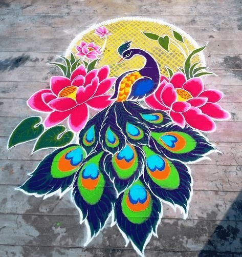 Beautiful Peacock Rangoli designs