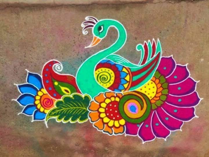 Beautiful Peacock Rangoli designs