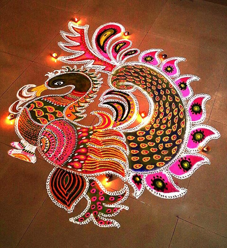 Beautiful Peacock Rangoli designs ideas