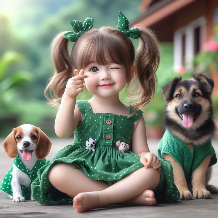 Cute Girl With Dog Dp images